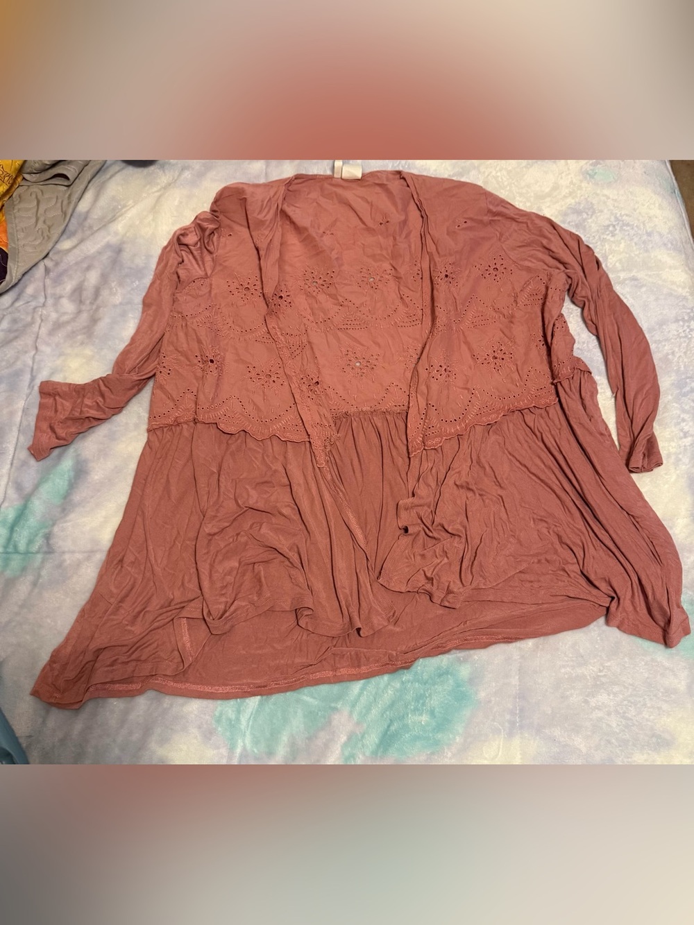 Eyelet-Trim Long Sleeve Tunic in Dusty Rose
